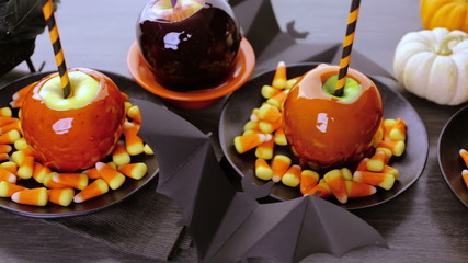 Wall Mural - Handmade orange candy apples for Halloween