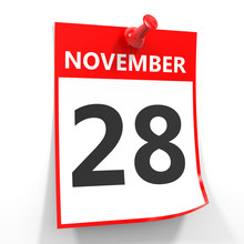 28 November Calendar Sheet With Red Pin.