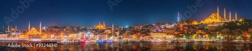 Panorama os Istanbul and Bosporus at night Wallpaper Mural