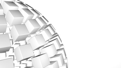 Poster - 3D abstract advanced technology background. Fragmented sphere formed by glossy cubes with room for your info