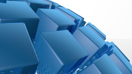 Poster - 3D abstract advanced technology background. Fragmented sphere formed by glossy cubes with room for your info