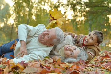 Canvas Print - Happy grandparents with grandson