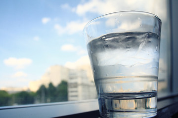 glass of water on a table in a restaurant