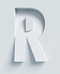 Letter R slanted 3d font engraved and extruded from the surface