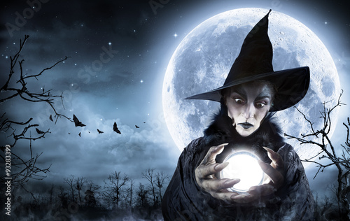 Fotografie, Obraz Halloween čarodějnice jasnovidec V strašidelné noci
