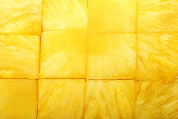 Poster - Fresh sliced pineapple cubes close up