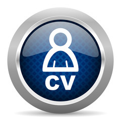 Aufkleber - cv blue circle glossy web icon on white background, round button for internet and mobile app