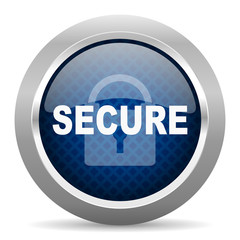 secure blue circle glossy web icon on white background, round button for internet and mobile app