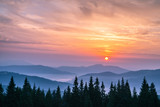 Fototapeta Góry - A magic sunrise in the Carpathian mountains