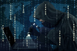 Fototapeta Na drzwi - Hacker stealing information with binary code