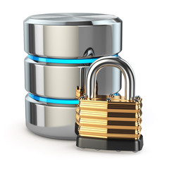 Leinwandbilder - Database storage security concept. Disk with lock,