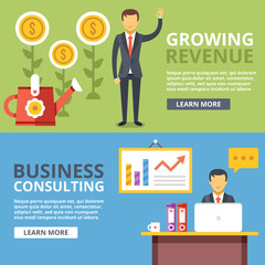 Poster - Growing revenue, business consulting flat illustration abstract concepts set