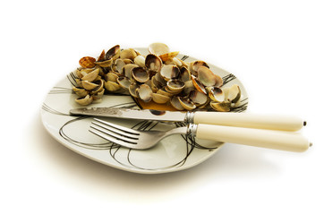 Wall Mural - Empty dish of clams and cockles shellfish