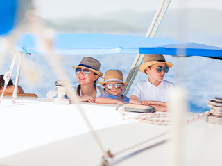 Wall Mural - mother and kids at luxury yacht