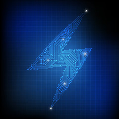 Fototapete - Vector : Electronic circuit in lighting symbol on blue grid back
