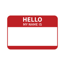Hello, My Name Is Introduction Red Flat Label