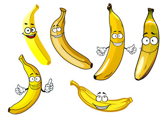 Funny cartoon yellow banana fruits