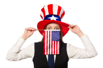 Woman wearing hat with american symbols 