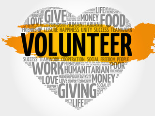 Volunteer word cloud, heart concept