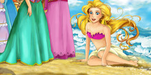 Cartoon Shore And The Mermaid - Illustration For The Children