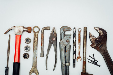 Wall Mural - Many tools on white background