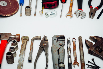 Wall Mural - Many tools on white background