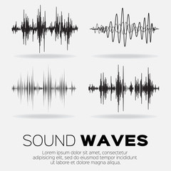 Wall Mural - Vector music sound waves set. Audio sound equalizer technology, pulse musical. Vector illustration