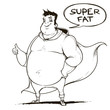 Fat man super hero. Black and white. Sketch style.