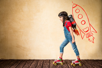 Wall Mural - Kid playing with jet pack at home