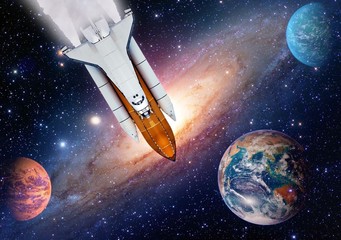 Wall Mural - outer space travel shuttle rocket launch spaceship spacecraft planet earth. elements of this image f