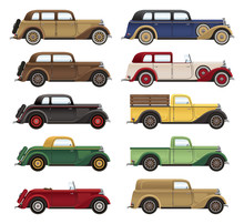 1920-1930s Car Lineup Vector Set.