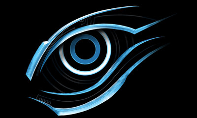 Wall Mural - Blue bionic eye tattoo design with black background