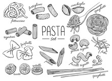 Vector Hand Drawn Pasta Set. Vintage Line Art Illustration