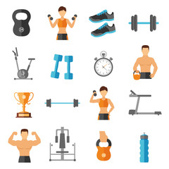 Sticker - Fitness Flat Style Icons Set