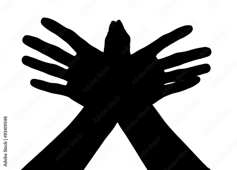 Silhouettes of hands, isolated on white