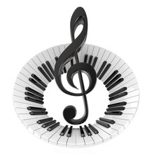 Treble Clef In Abstract Piano Keyboard. Symbol Of Music. 3D Render Illustration Isolated On White Background