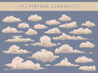set of vintage clouds on a blue background