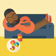 Wall Mural - Man lying on sofa.