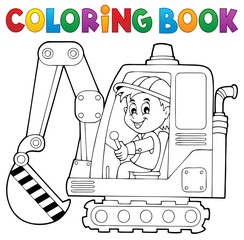 Wall Mural - Coloring book excavator operator theme 1