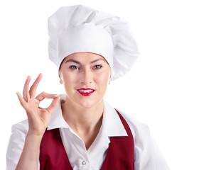 Portrait of young smiling woman chef