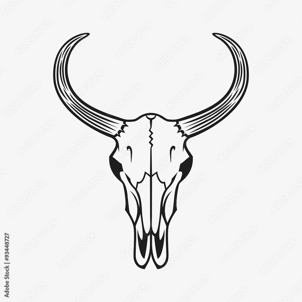 Bull skull vector illustration. Black on white. Stock Vector | Adobe Stock