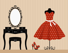 Dressing Table Mannequin And Retro Red Dress