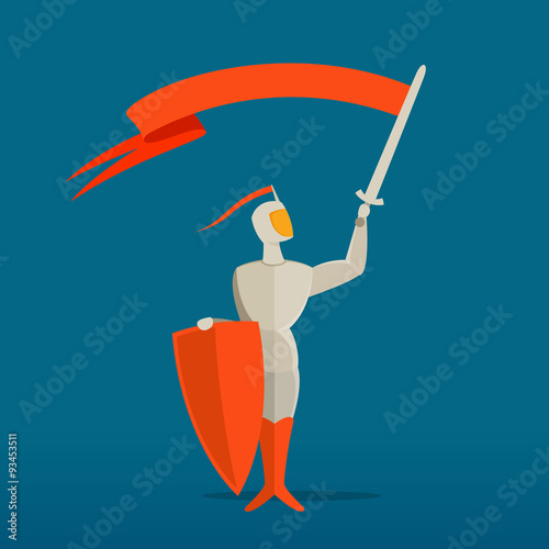 Medieval Knight With Sword Shield And Flag Banner Buy This