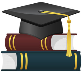 Wall Mural - Mortarboard and books. Vector icon.