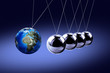 The pendulum of Newton as the Earth symbolizing the risk, dynamics, fragility, etc.
On the dark background