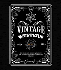 Wall Mural - vintage frame border western label retro hand drawn engraving an