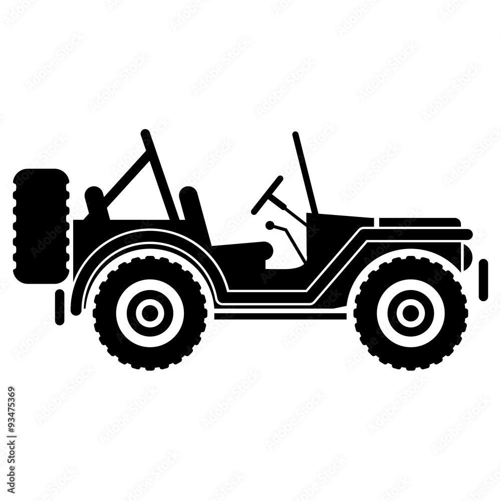 Icono plano jeep lateral - obrazy, fototapety, plakaty 