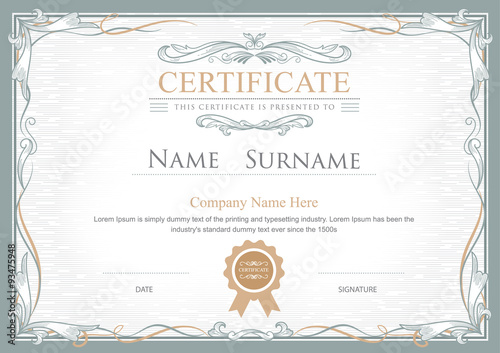 Cuadros en Lienzo Achievement certificate flourishes elegant vintage vector templa