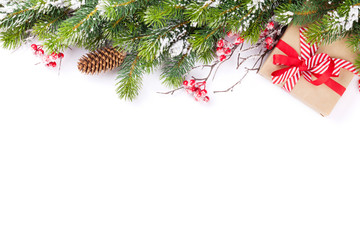 christmas tree branch with gift box