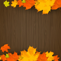 Wall Mural - Autumn leaf on a wooden background vector
